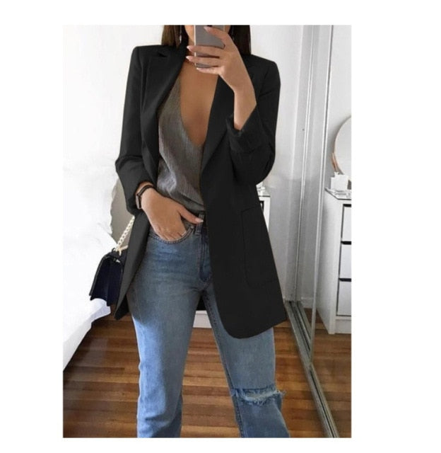 Fashion Korean Casual Women's Spring Autumn Long  Female Business Suit Outwear Slim Coats Office Ladies Blazer Work Jacket