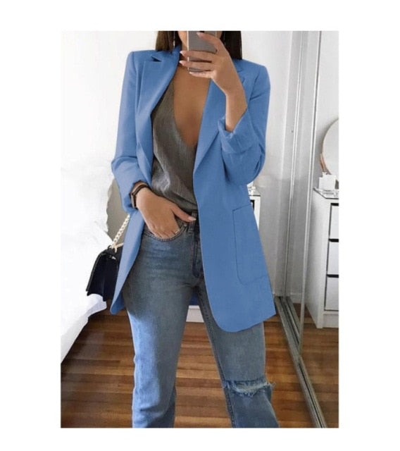 Fashion Korean Casual Women's Spring Autumn Long  Female Business Suit Outwear Slim Coats Office Ladies Blazer Work Jacket