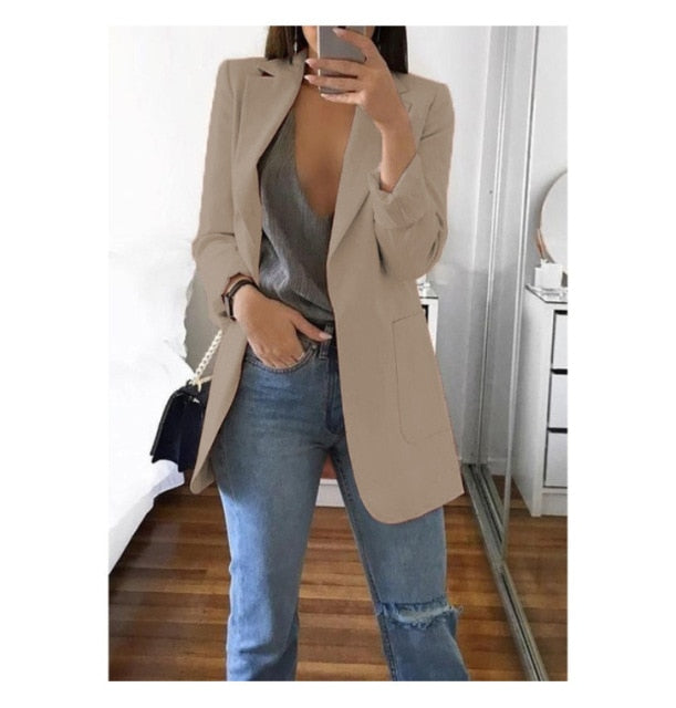 Fashion Korean Casual Women's Spring Autumn Long  Female Business Suit Outwear Slim Coats Office Ladies Blazer Work Jacket