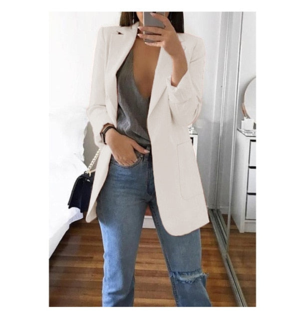 Fashion Korean Casual Women's Spring Autumn Long  Female Business Suit Outwear Slim Coats Office Ladies Blazer Work Jacket