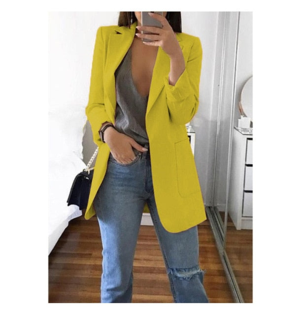 Fashion Korean Casual Women's Spring Autumn Long  Female Business Suit Outwear Slim Coats Office Ladies Blazer Work Jacket