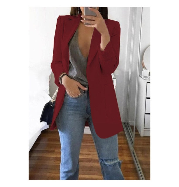 Fashion Korean Casual Women's Spring Autumn Long  Female Business Suit Outwear Slim Coats Office Ladies Blazer Work Jacket