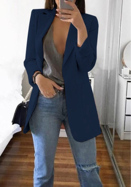 Fashion Korean Casual Women's Spring Autumn Long  Female Business Suit Outwear Slim Coats Office Ladies Blazer Work Jacket