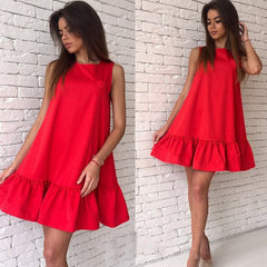 Sleeveless Summer Dress Women Plus Size Beach Party O Neck Blue Mini Dress 2021 Red Ruffle Casual Loose Sundress Ladies Vestidos