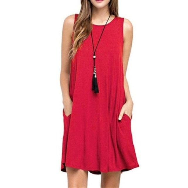 Sleeveless Summer Dress Women Plus Size Beach Party O Neck Blue Mini Dress 2021 Red Ruffle Casual Loose Sundress Ladies Vestidos