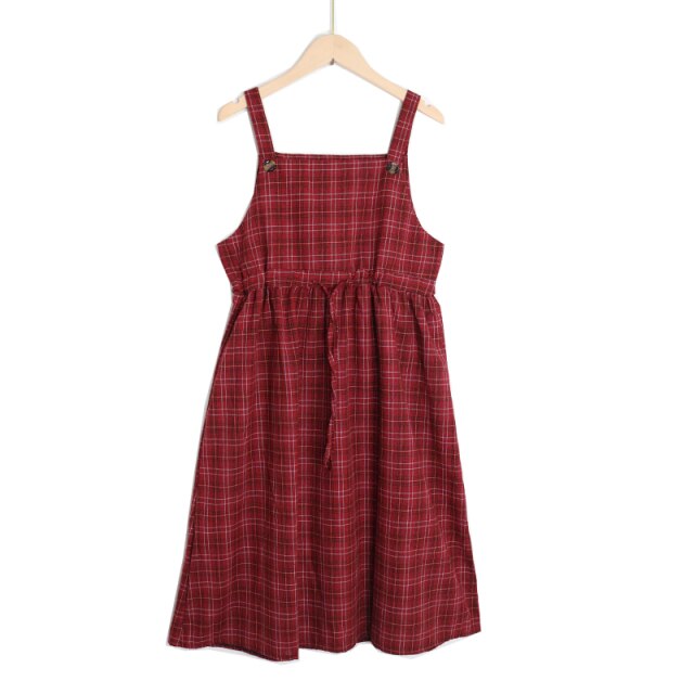 Summer Spaghetti Strap Plaid Dress High Waist Sleeveless Long Women Dress Casual Loose Kawaii Dresses Lolita Sundress