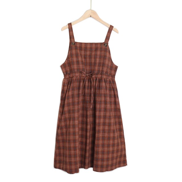 Summer Spaghetti Strap Plaid Dress High Waist Sleeveless Long Women Dress Casual Loose Kawaii Dresses Lolita Sundress