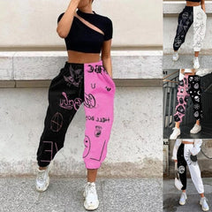 Pants Women Fashion High Waist Wide Leg Sweatpants Autumn Streetwear Casual Elastic Patchwork Joggers Woman Soft Trousers