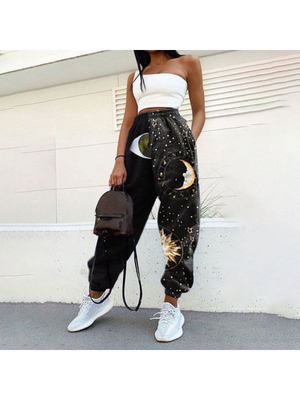 Pants Women Fashion High Waist Wide Leg Sweatpants Autumn Streetwear Casual Elastic Patchwork Joggers Woman Soft Trousers