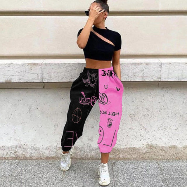 Pants Women Fashion High Waist Wide Leg Sweatpants Autumn Streetwear Casual Elastic Patchwork Joggers Woman Soft Trousers