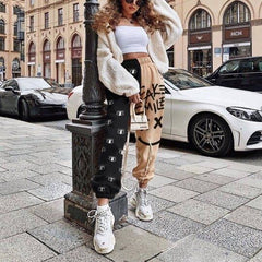 Pants Women Fashion High Waist Wide Leg Sweatpants Autumn Streetwear Casual Elastic Patchwork Joggers Woman Soft Trousers