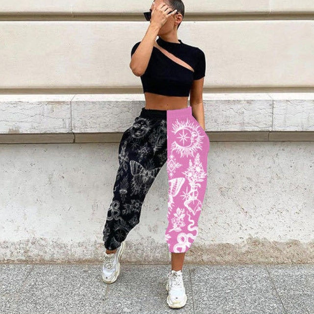 Pants Women Fashion High Waist Wide Leg Sweatpants Autumn Streetwear Casual Elastic Patchwork Joggers Woman Soft Trousers