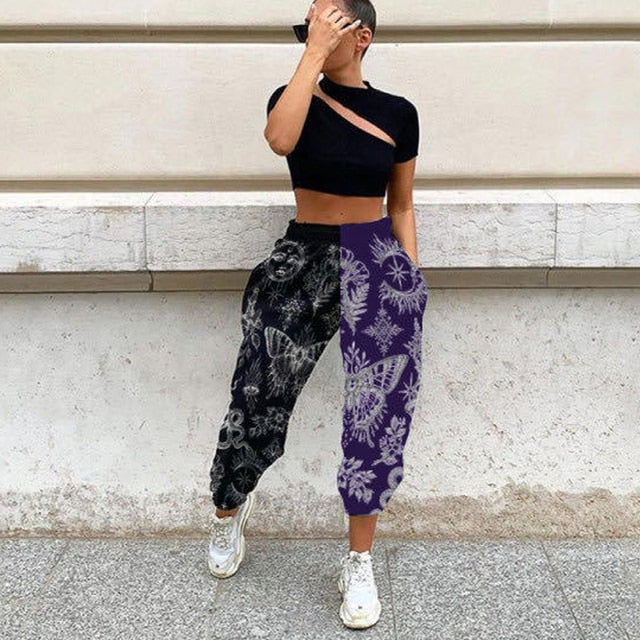 Pants Women Fashion High Waist Wide Leg Sweatpants Autumn Streetwear Casual Elastic Patchwork Joggers Woman Soft Trousers