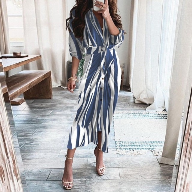 Womens Long Dress Summer V-neck Boho Belted Maxi Dress Casual Sexy Party Dress Ladies Bohemian Beach Holiday Sundress Vestido