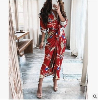 Womens Long Dress Summer V-neck Boho Belted Maxi Dress Casual Sexy Party Dress Ladies Bohemian Beach Holiday Sundress Vestido