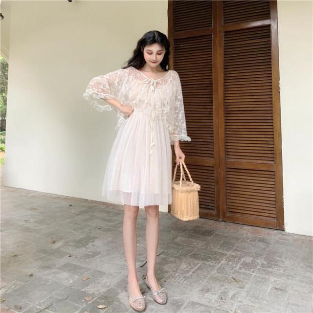 Lizakosht Actual Photo Of Long Sling Dress With Lace Sunscreen In Soft Yarn In Summer Of 2021   2 Piece Set Women Sleeveless Dress