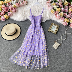 Slip Dress Long Mesh Floral Dress Women Vintage Elegant Sexy Beach Dresses Woman Party Night 2021 Korean Kawaii Ruffle Backless