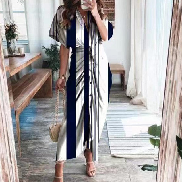 Women Summer Elegant Button Ruched Bandage Shirt Dress Fashion Casual Short Sleeve Solid V Neck Beach Maxi Dress