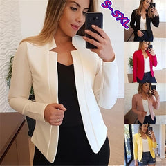 Women Small Suit Solid Color Casual Self-cultivation Temperament Commuter Professional Suit Collar Buttonless Cardigan Jacket