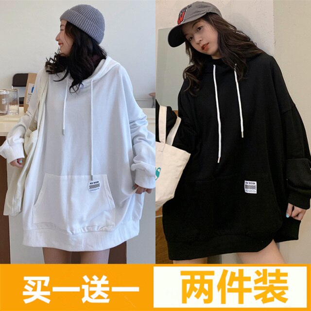 Women's Cotton Sweater Autumn and Winter Korean BF Style Loose Mid-Length Student Hooded Jacket Ins Fashionable Top