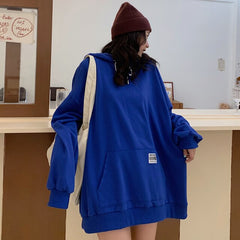 Women's Cotton Sweater Autumn and Winter Korean BF Style Loose Mid-Length Student Hooded Jacket Ins Fashionable Top