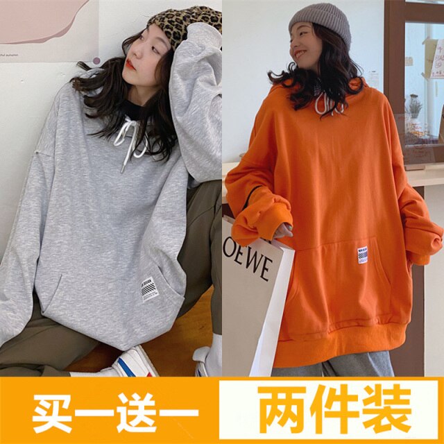 Women's Cotton Sweater Autumn and Winter Korean BF Style Loose Mid-Length Student Hooded Jacket Ins Fashionable Top