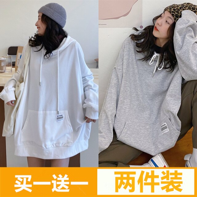 Women's Cotton Sweater Autumn and Winter Korean BF Style Loose Mid-Length Student Hooded Jacket Ins Fashionable Top