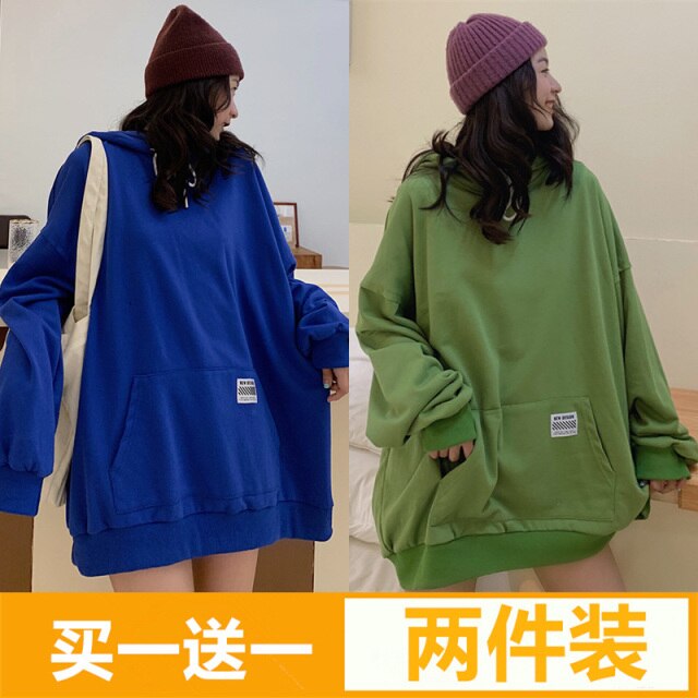 Women's Cotton Sweater Autumn and Winter Korean BF Style Loose Mid-Length Student Hooded Jacket Ins Fashionable Top