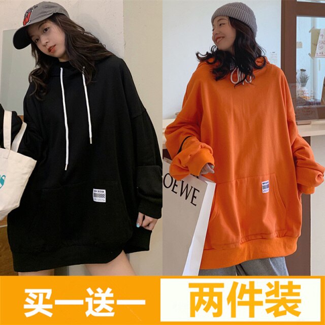 Women's Cotton Sweater Autumn and Winter Korean BF Style Loose Mid-Length Student Hooded Jacket Ins Fashionable Top