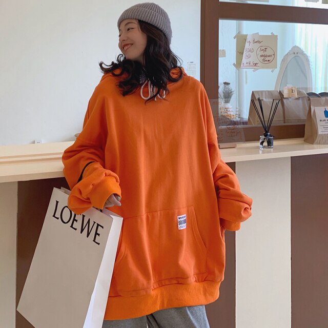 Women's Cotton Sweater Autumn and Winter Korean BF Style Loose Mid-Length Student Hooded Jacket Ins Fashionable Top