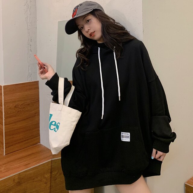 Women's Cotton Sweater Autumn and Winter Korean BF Style Loose Mid-Length Student Hooded Jacket Ins Fashionable Top