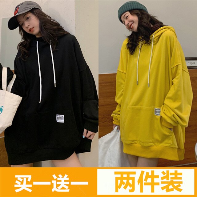 Women's Cotton Sweater Autumn and Winter Korean BF Style Loose Mid-Length Student Hooded Jacket Ins Fashionable Top