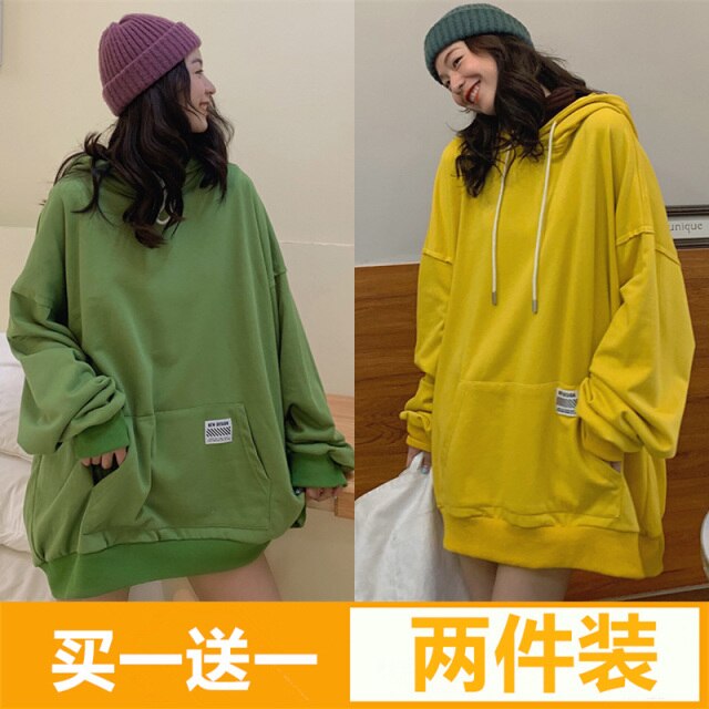 Women's Cotton Sweater Autumn and Winter Korean BF Style Loose Mid-Length Student Hooded Jacket Ins Fashionable Top