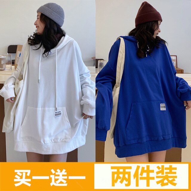 Women's Cotton Sweater Autumn and Winter Korean BF Style Loose Mid-Length Student Hooded Jacket Ins Fashionable Top