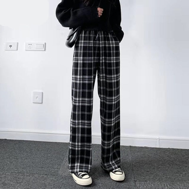 Lucyever Oversize 3XL Plaid Pants Women Retro Casual Loose Wide Leg Trousers Harajuku Hip-hop All-match Unisex Streetwear Pants