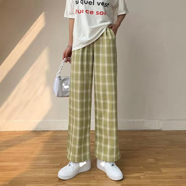 Lucyever Oversize 3XL Plaid Pants Women Retro Casual Loose Wide Leg Trousers Harajuku Hip-hop All-match Unisex Streetwear Pants