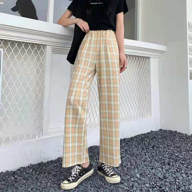 Lucyever Oversize 3XL Plaid Pants Women Retro Casual Loose Wide Leg Trousers Harajuku Hip-hop All-match Unisex Streetwear Pants