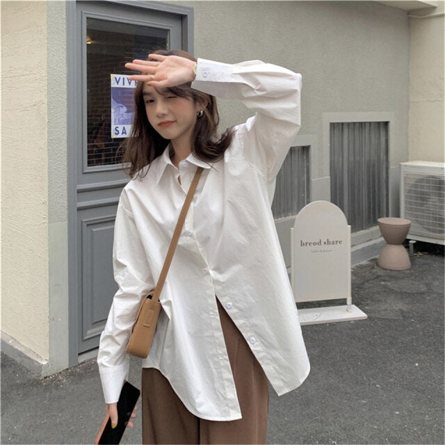 Retro Casual Loose Solid All-match Blouse Shirt Tops Blusas Spring Summer Korea Fashion Chiffon Long Sleeve Shirt Blouse Women